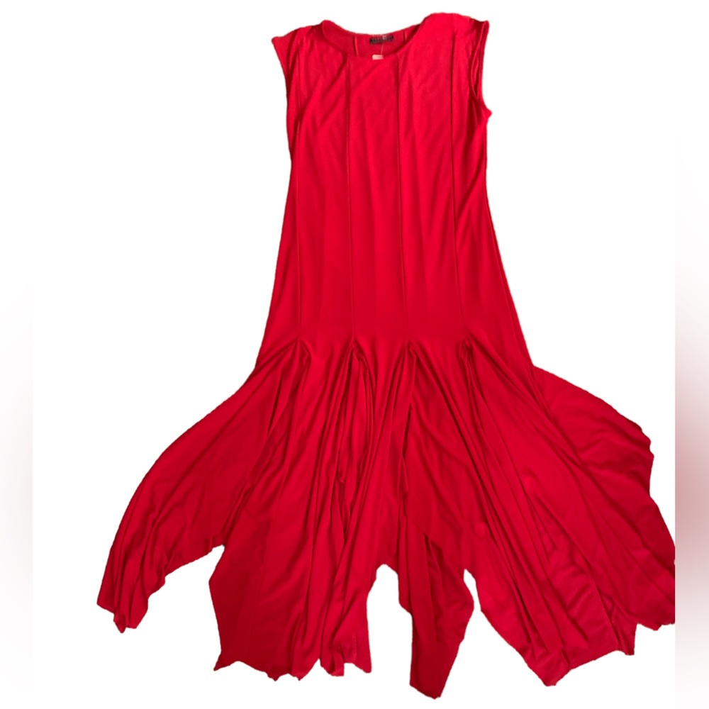Vintage Verducci Red Cap Sleeve Flutter High Low Salsa Hemline Maxi Dress Size L